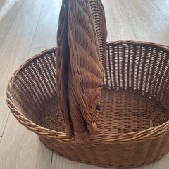 【美品】天然ラタン ピクニックバスケット（大容量・横45cm）アンティーク調の画像