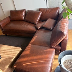 合皮カウチソファ　オットマン付きの画像