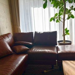 合皮カウチソファ　オットマン付きの画像