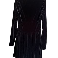 SHEIN 黒 ベルベット 長袖 ワンピース Sの画像