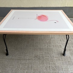 フラミンゴ柄 ローテーブル／折りたたみ脚の画像