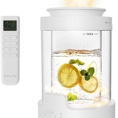 NIPLIFE 加湿器 URURA ウルラ 加熱式 高熱抗菌 除菌 24畳 3L 連続8時間運転 上部給水 フィルター不要 お手入れ簡単 アロマ 果物対応 3色LED 加湿量500ml/h タイマー機能 リモコン付き の画像