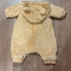 ベージュ フリース クマ耳ロンパース 60の画像