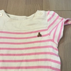 GAP ピンクと白のストライプ 半袖ロンパース 6-9ヶ月の画像