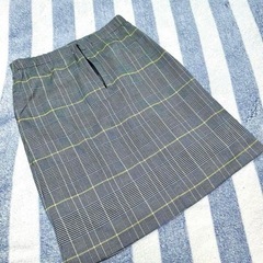 ROPE ロペ チェック柄 膝丈 スカート オフィス グレー イエロー 40の画像