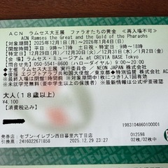 1/4まで　
ラムセス大王展　ファラオたちの黄金チケット２枚の画像