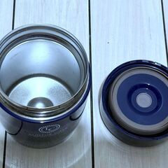 【美品】アスベル LUNTUS CAFE 紺色 保温スープジャー／ランタスカフェ 弁当 保温容器 350ml／サーモス風 ランチポット スープボトル 青の画像