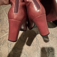 銀座かねまつ　バーガンディー ロングブーツ 中ヒール　赤　レザー　革の画像