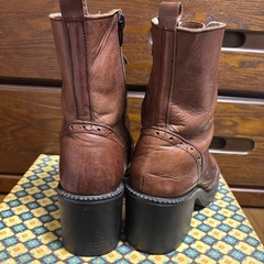 ブラウン 本革 編上げブーツ あしながおじさん 23cmの画像