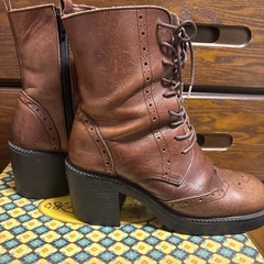 ブラウン 本革 編上げブーツ あしながおじさん 23cmの画像