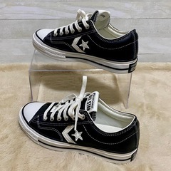 【新品級】コンバース プレイヤー76 レザー ローカット 黒 白 22.5cmの画像