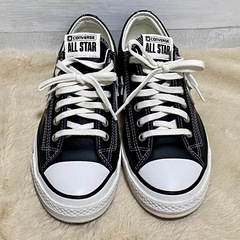 【新品級】コンバース プレイヤー76 レザー ローカット 黒 白 22.5cmの画像