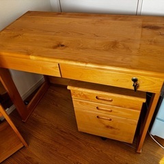 無垢材　天然木　勉強机　学習机　本棚　椅子セットの画像