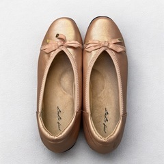 リボン付 ウェッジパンプス ピンクゴールド 24cm ラウンドトゥの画像