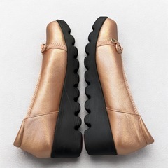 リボン付 ウェッジパンプス ピンクゴールド 24cm ラウンドトゥの画像