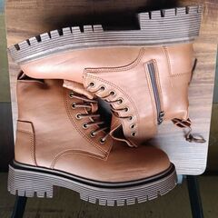 新品 24.5cm レディース ブーツ ブラウン 厚底 シューズ ショートブーツ 識別番号:【B238-Z】の画像