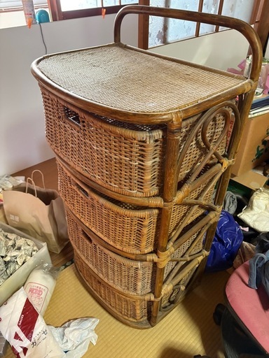 GYP1231 ラタン家具籐家具四段チェスト昭和レトロ (pa) 津福の収納家具