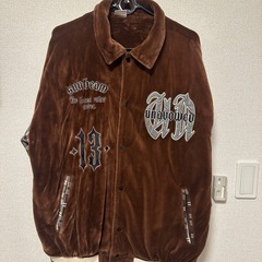 HOOK フック　ブラウン ベロア スタジャン チェック柄袖　L sizeの画像