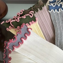 フリル付きリブ編みソックス 6色セットの画像