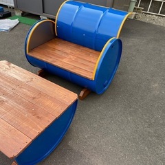 手作りドラム缶テーブル椅子セットの画像
