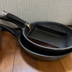 フライパン、鍋、蓋、手持ちセットの画像