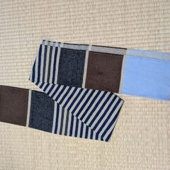 Ray BEAMS ストライプ×カラーブロック マフラー｜ブルー×ブラウン｜フリンジ付き｜ユニセックスの画像