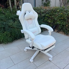 DOWINX ゲーミングチェア ホワイト 猫デザイン クッション付きの画像