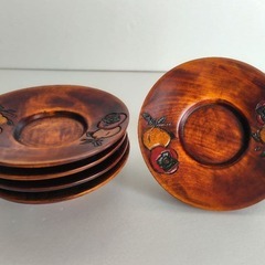 烏城彫　茶托　5枚セット　『柿』　木製の画像