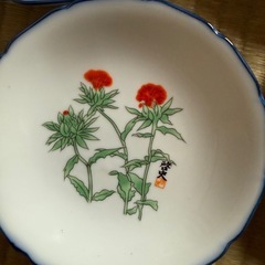 新品！陶器の紅花柄皿5枚セットの画像