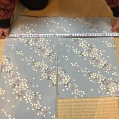 12紬　ピンク(バラ・もみじ)ひとえ着物 の画像