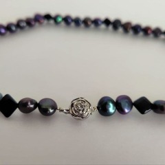 淡水パール　ネックレス　ブラックパール　SILVER刻印有り　ケース有の画像