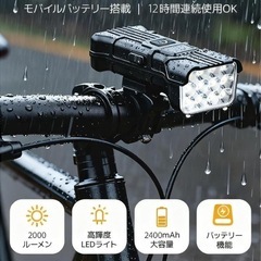 自転車用ライト 高輝度 LED 180 度広角 IPX4 防水 Type-C の画像