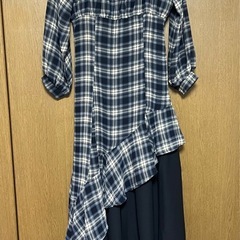 チェック柄 アシンメトリー 配色 ティアード ワンピースの画像