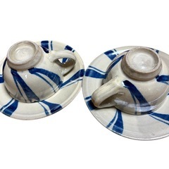 やちむん（壺屋焼）のカップ＆ソーサーのペアセットの画像