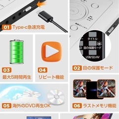 【新品未使用】ポータブルDVDプレーヤー type-c急速充電 12.5型 10.5インチ液晶の画像