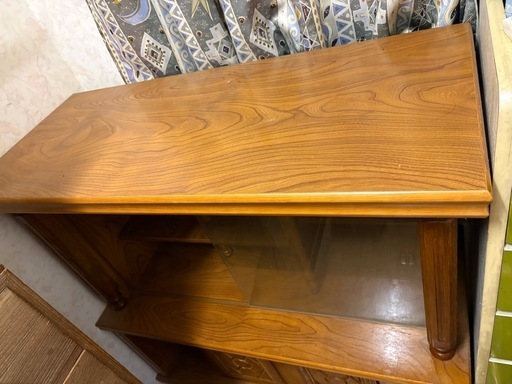 昭和レトロ 木製 食器棚 ガラスキャビネット 幅102cm アンティーク調