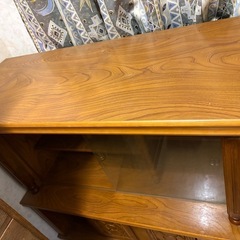 昭和レトロ 木製 食器棚 ガラスキャビネット 幅102cm アンティーク調の画像