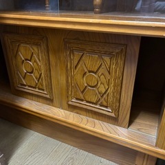 昭和レトロ 木製 食器棚 ガラスキャビネット 幅102cm アンティーク調の画像