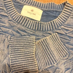 コットン100のサニーラベル幾何学模様セーター M 青の画像