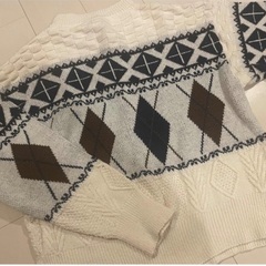 アーガイル柄 ニットカーディガン 長袖の画像