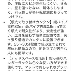 突っ張りハンガーラック 2段 スリム 省スペース ポールハンガー 大容量の画像