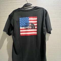 THE NORTH FACEのブラックの半袖Tシャツ　バックアメリカ国旗の画像
