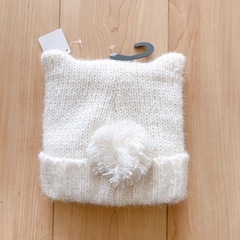 【新品】 ねこ耳ニット帽ホワイト ニットキャップ ホワイト スノーボード キッズ 52㎝ 帽子の画像