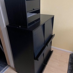 ニトリＮシールドソファー他ブラック家具セットの画像