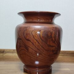 木工品 天然木 ケヤキ 木製 花瓶 (木瓶) 高さ43cm / 花瓶台 (一枚板) セット 花器 花入 置物 インテリア 和風の画像