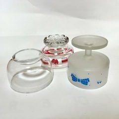 【新品未使用】いちご柄・青リボン水玉・透明ガラスの画像