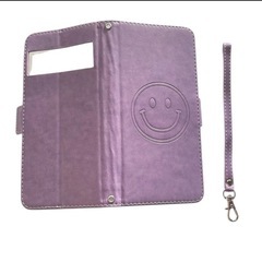 手帳型 スマホケース スマイル ニコちゃん ストラップ付き パープル　Google Pixel 6 Pro ケース 6.7インチの画像