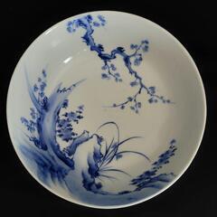ヴィンテージ　染付　大鉢『梅』直径約20.6cm　深皿の画像