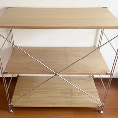 無印良品 MUJI ステンレスユニットシェルフ オーク材　ワイド 小 3段の画像