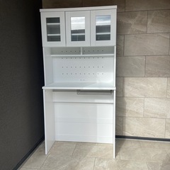 相場の半額以下　美品　LOWYA ロウヤ 食器棚 ゴミ箱上ラック 幅90cm ホワイト　レンジ台の画像